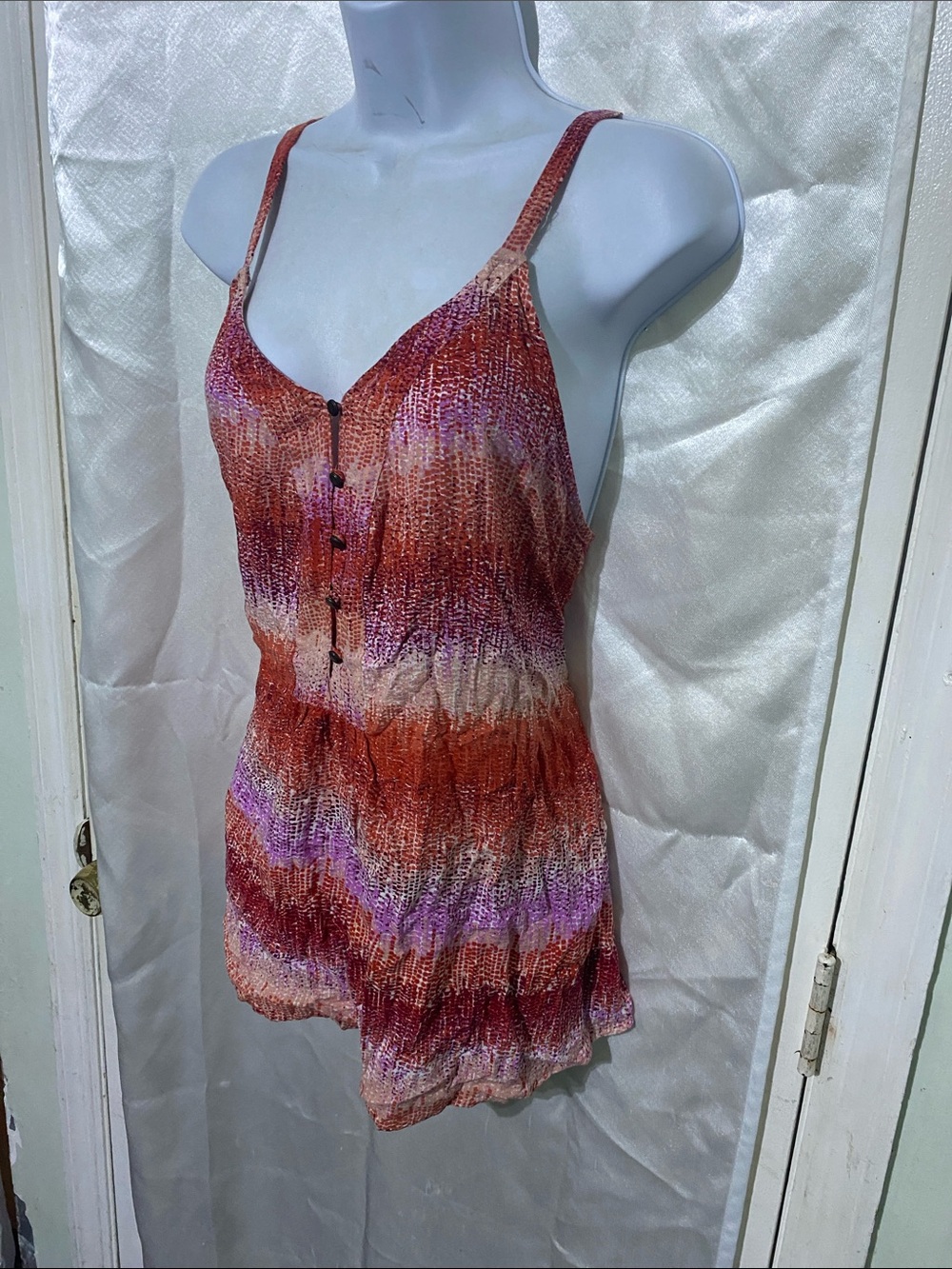 Y2K Sleeveless Rust & Lavender Button-Front Summer Top